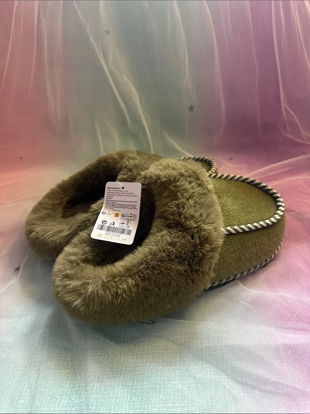 Men's Olive Faux-Fur Lined Slip-On Moccasins